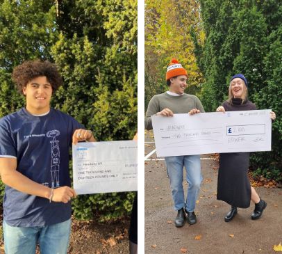 Ed presents Headway with cheques for £1,000 and then £2,000.