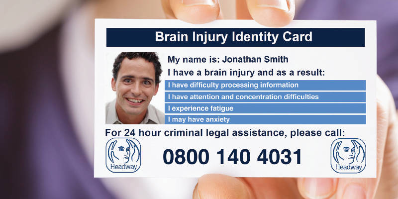 Image of the Headway Brain Injury Identity Card, showing four statements on the front