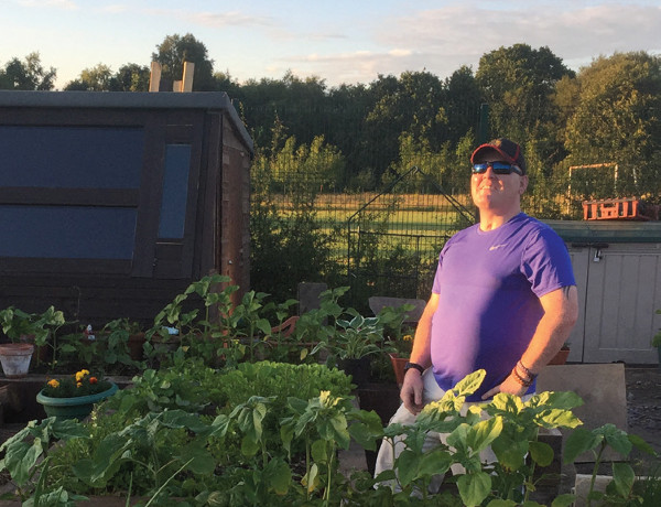 Robert Fraser enjoys a beautiful evening in the Headway North Lanarkshire allotment