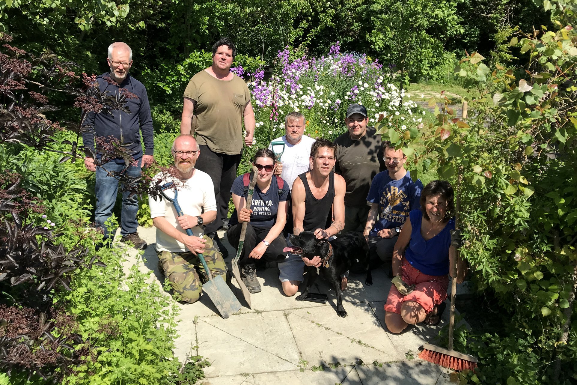 A group photo in the garden