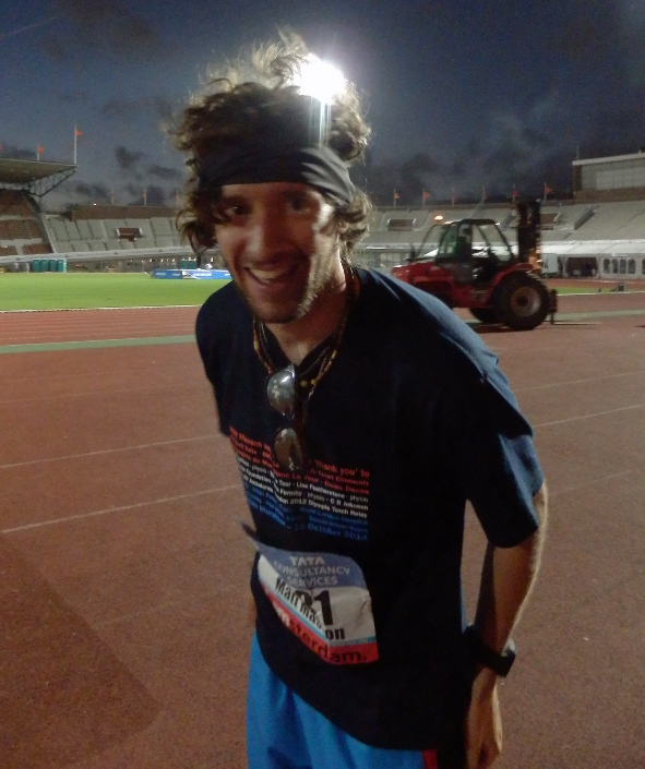 Matt finishing the Amsterdam marathon. It took him nine and a half hours, but he refused to give up.