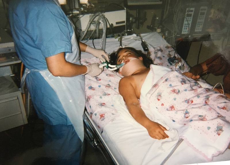 Imogen in hospital at nine years old