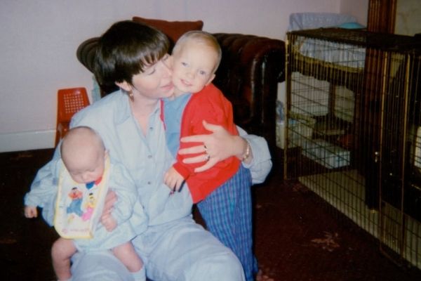 Debra holding Abi and Kieran as children.