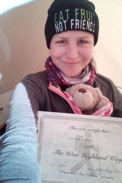Lenka was joined on the trek by her teddy bear, Hugo