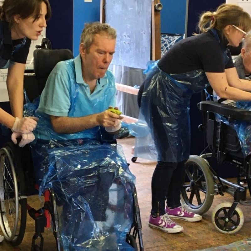 Inspired by Jackson Pollock, art was created using paint bombs, water pistols and squeezy bottles